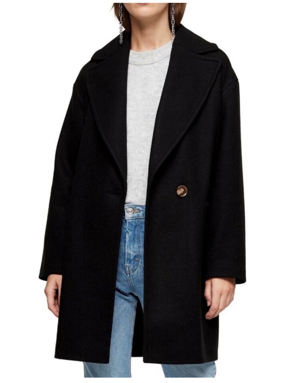 Topshop Carly Coat Oversized Black Pea Coat